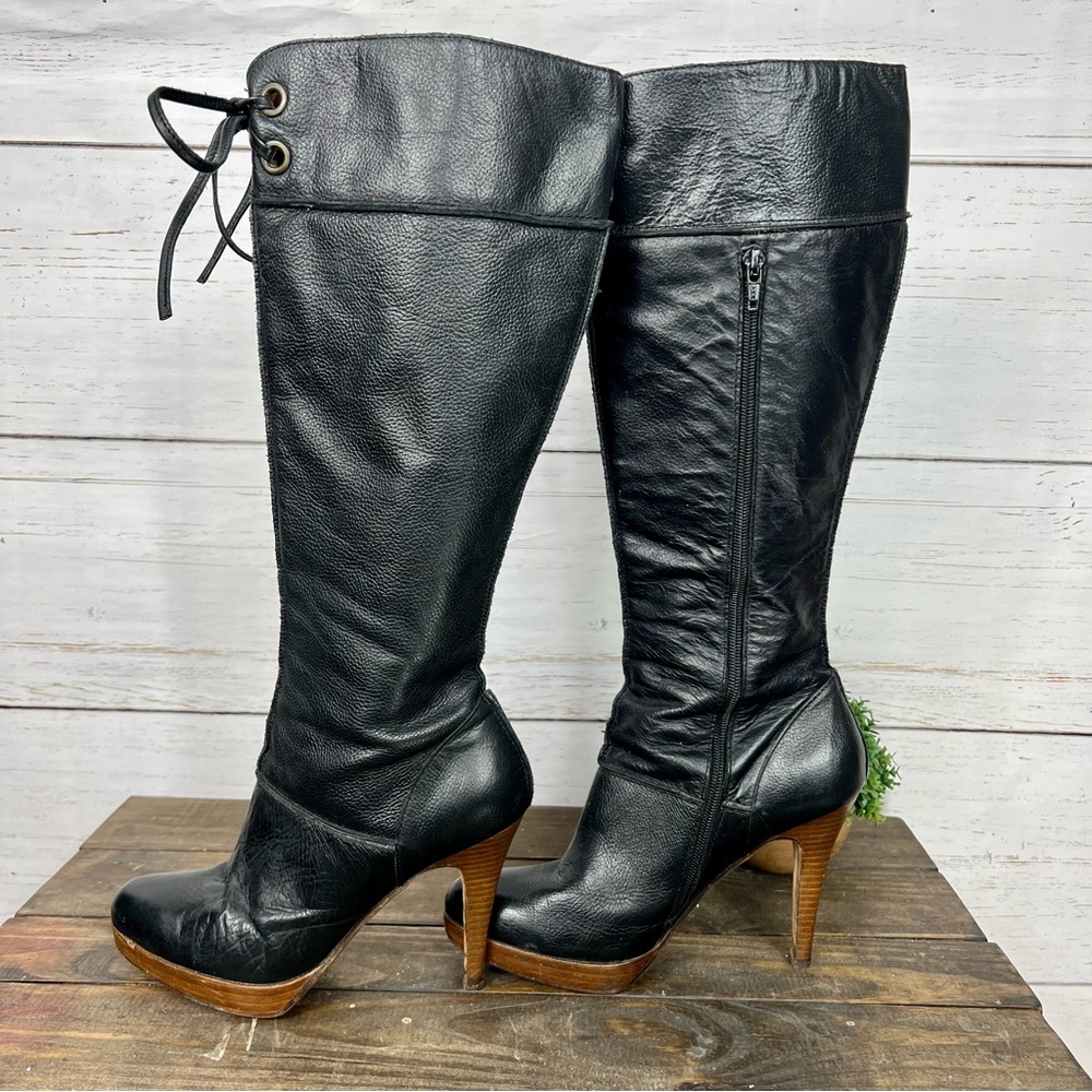 STEVEN BY STEVE MADDEN Luciah Black Leather Stiletto Heeled Boots Size 7.5